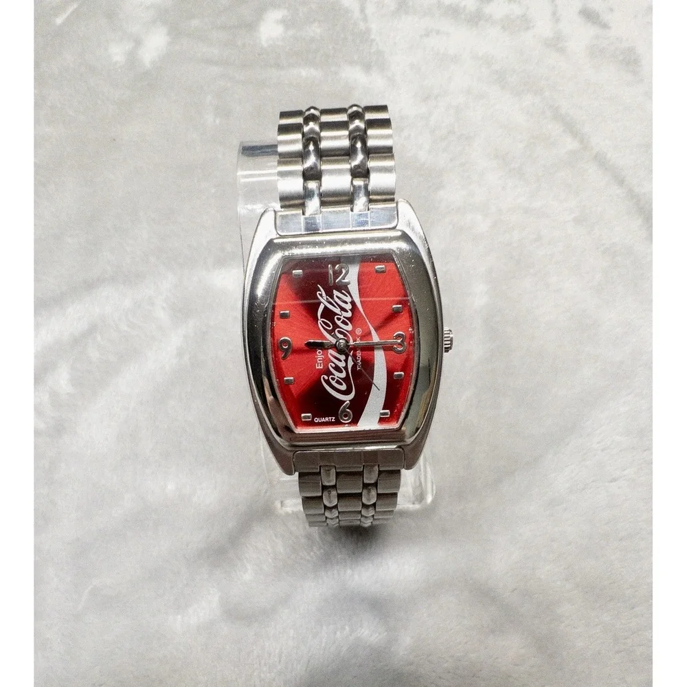 Coca-Cola Womens Watch 32mm Red Logo Dial Silver Tone Bracelet New Battery 7.25